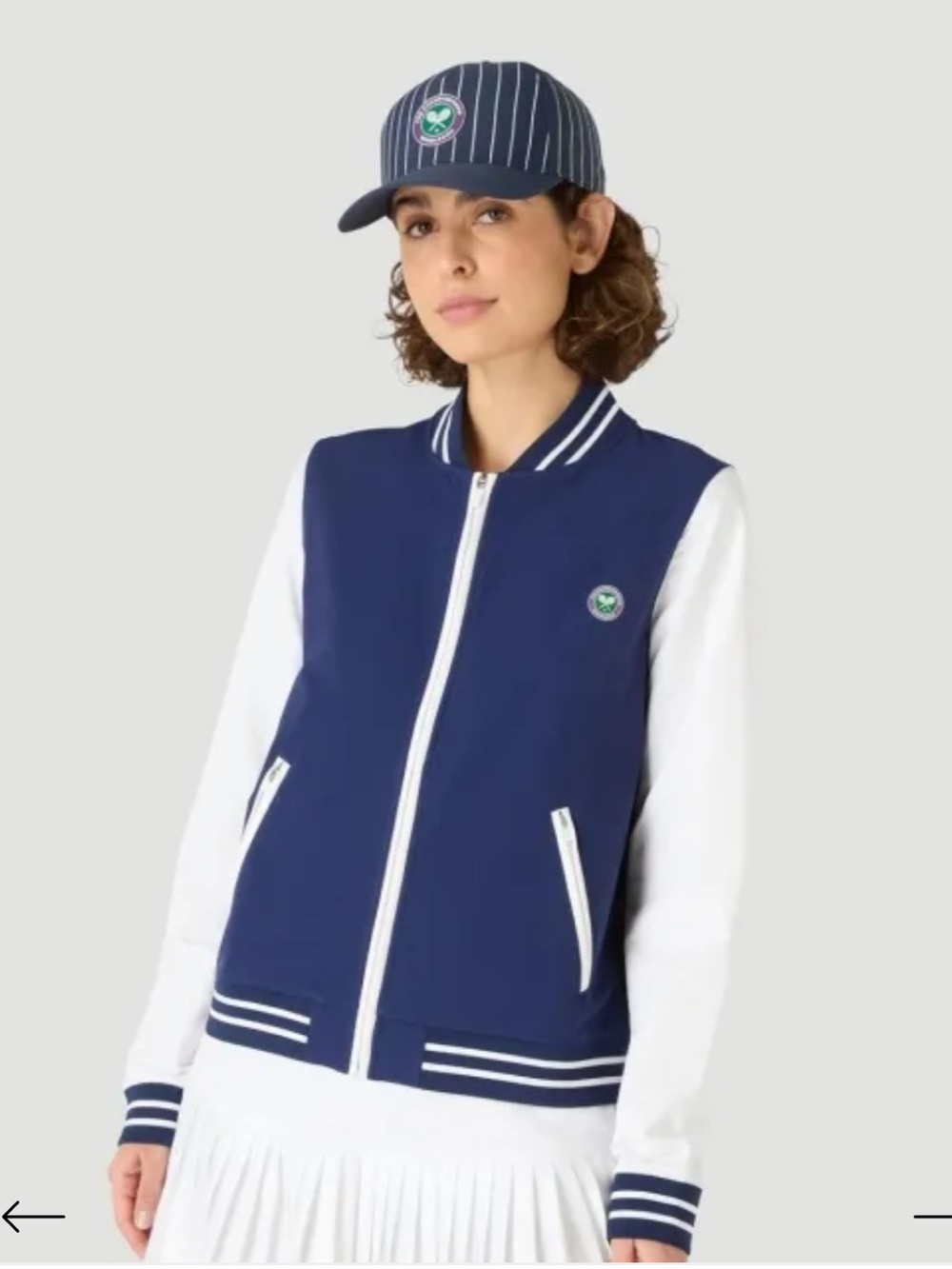 NWT Official Wimbledon Womens Performance Varsity Jacket - Navy & White